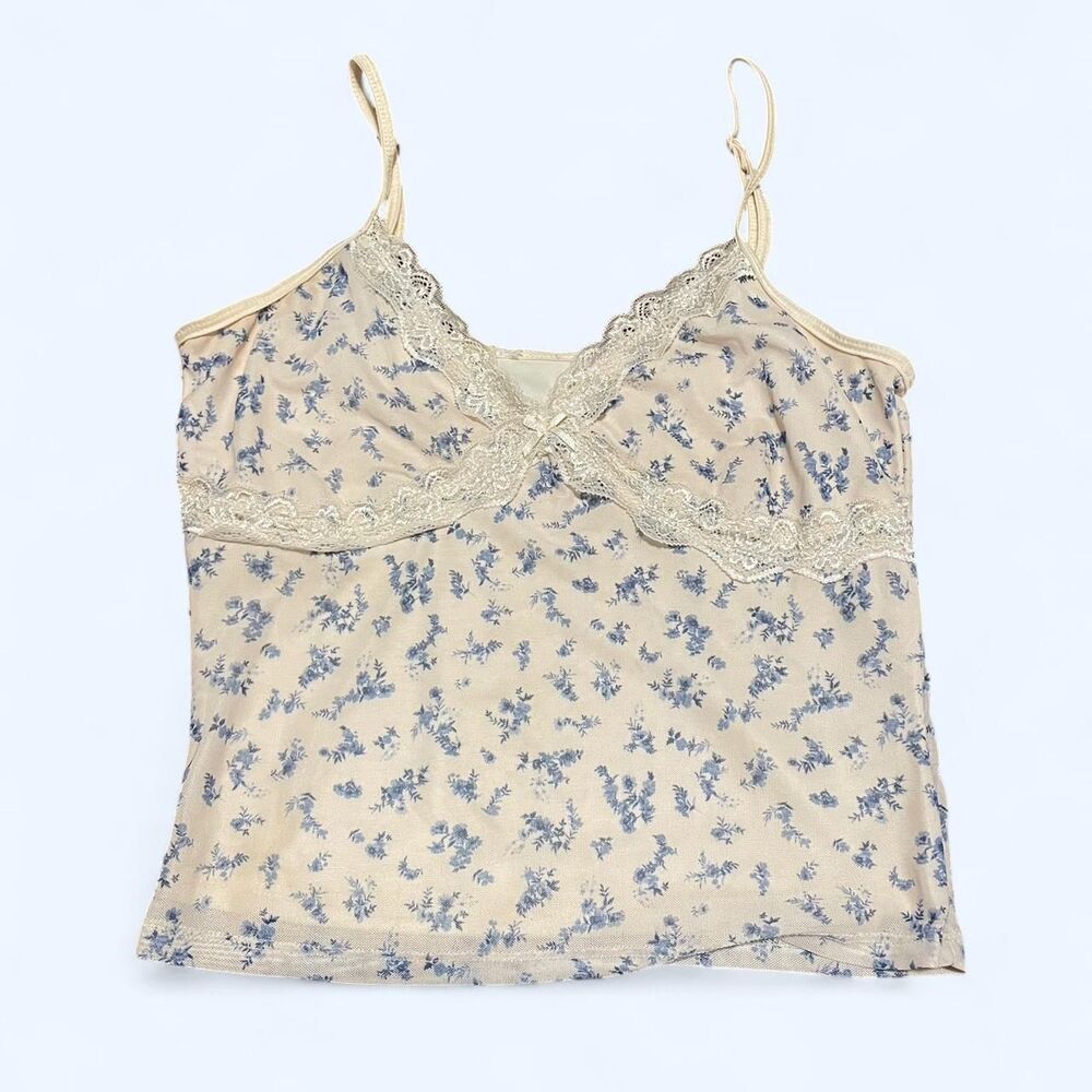 Cottage CoreWomen's Cream and Tan Floral Tank Top